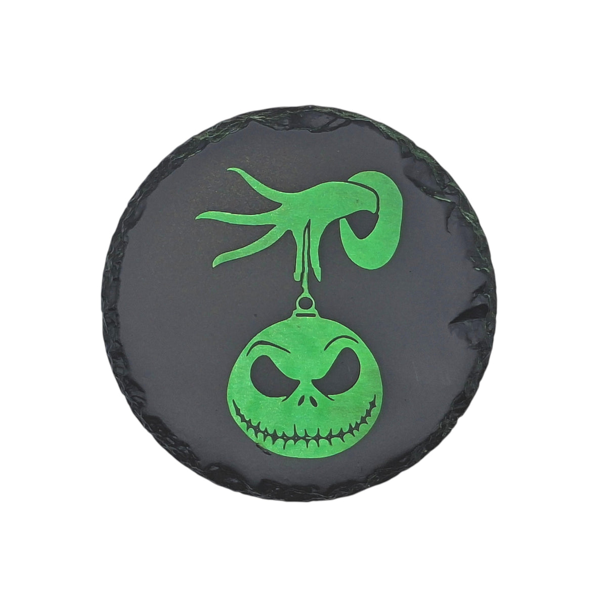 Sous-verre rond en ardoise couleur – Le Grinch & Jack Skellington