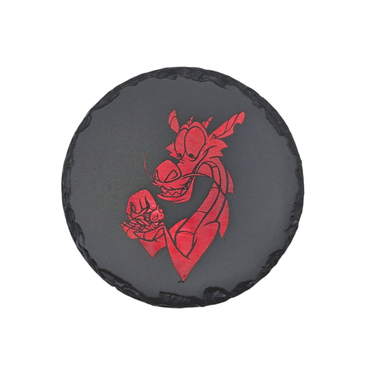 Sous-verre rond en ardoise couleur – Mulan – Mushu