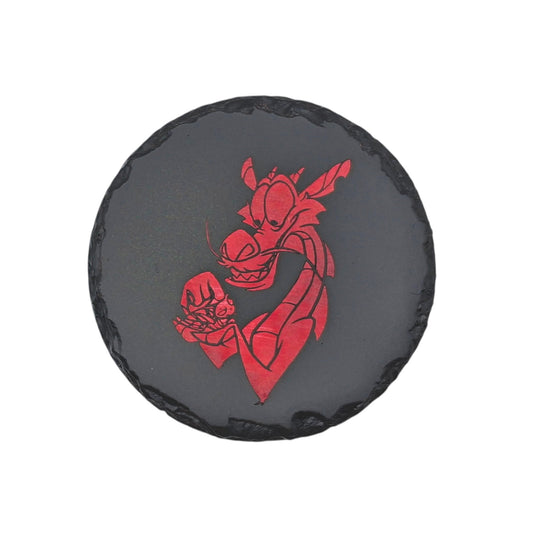 Sous-verre rond en ardoise couleur – Mulan – Mushu