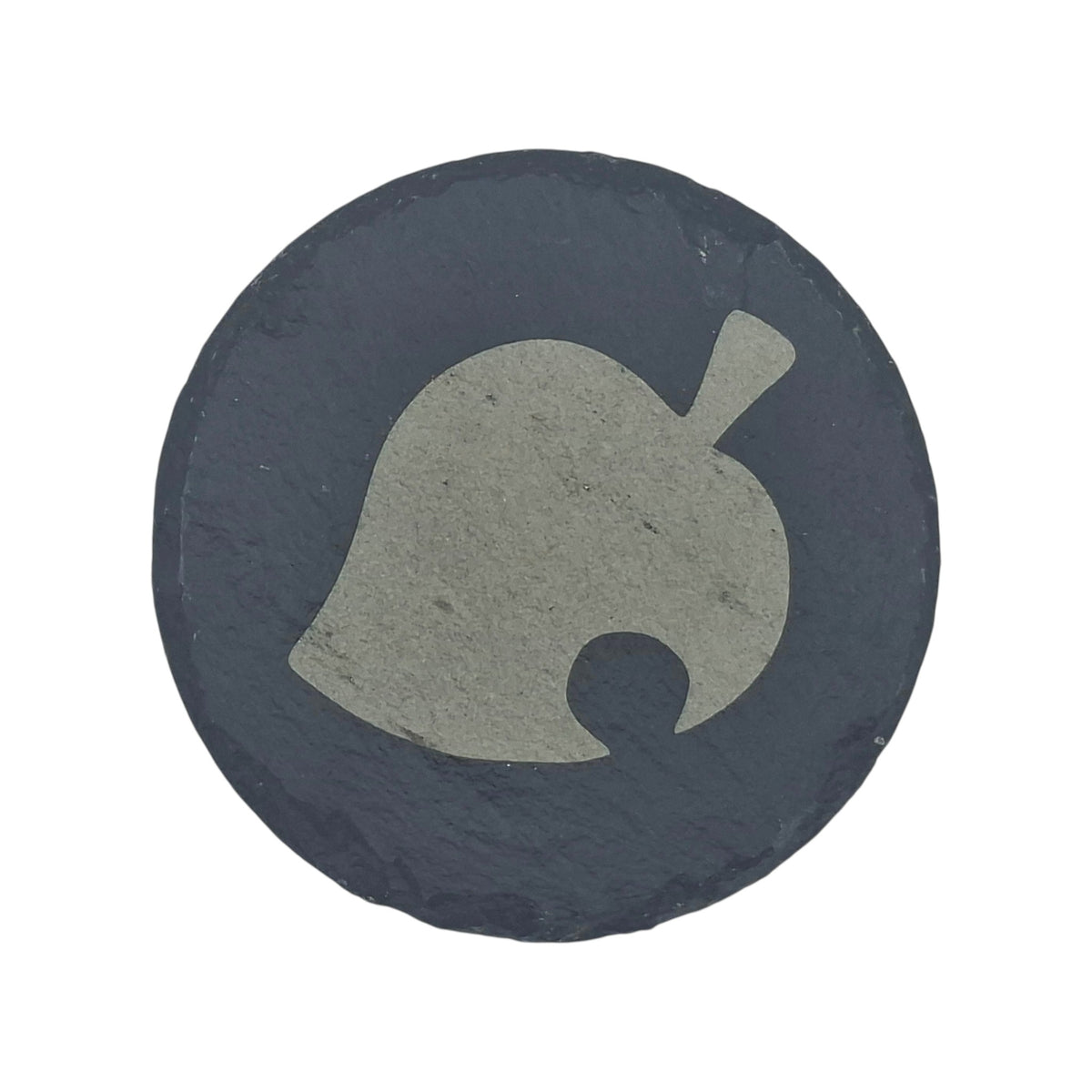 Sous-verre rond en ardoise gravée Animal Crossing feuille – Created Artisan