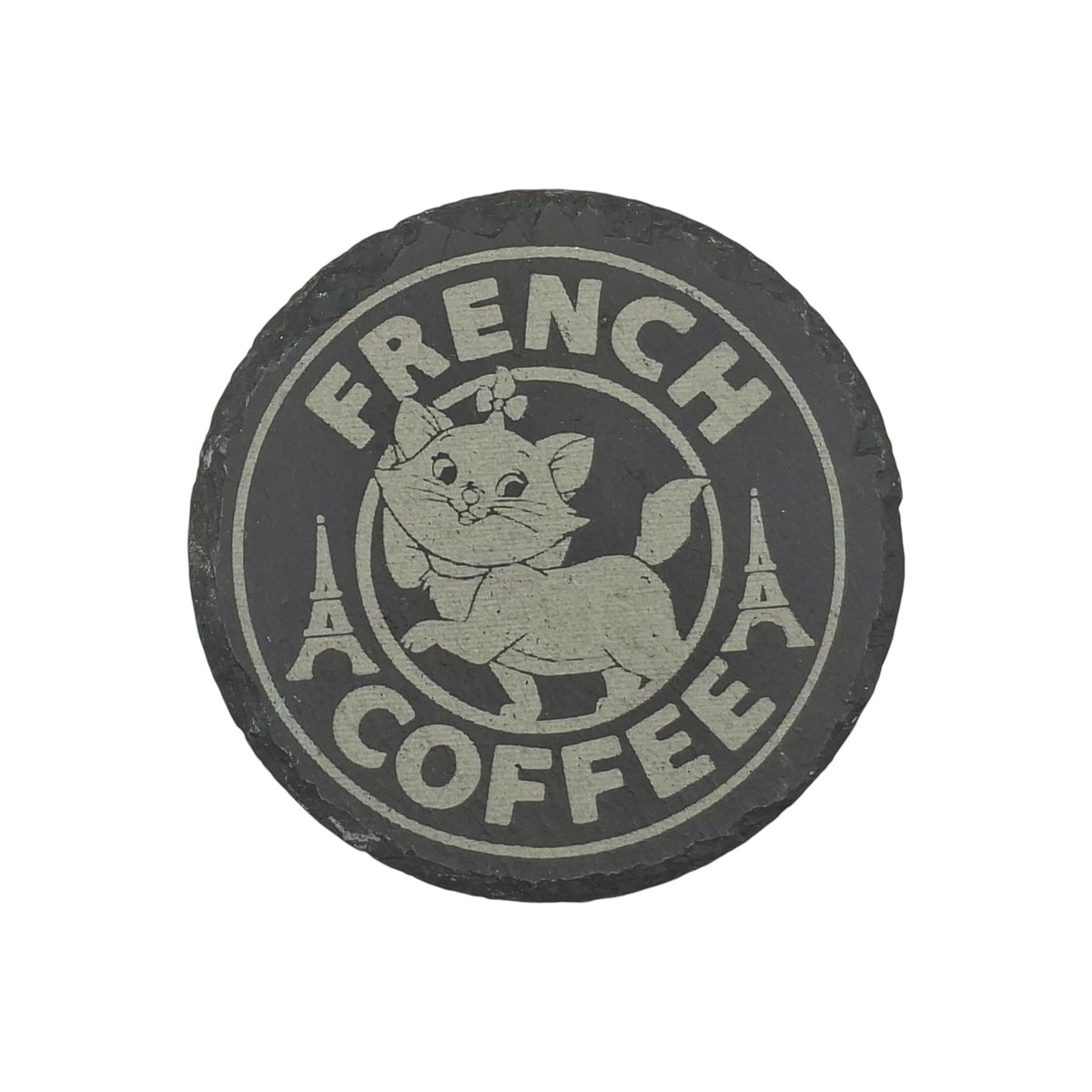 Round engraved slate coaster Marie The Aristocats – Created Artisan