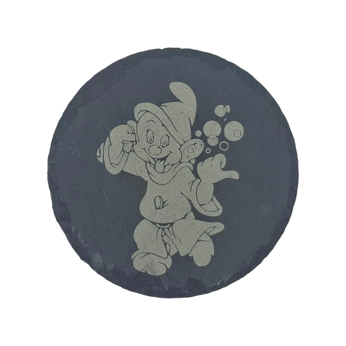 Sous-verre rond en ardoise gravée Blanche-Neige Simplet – Created Artisan