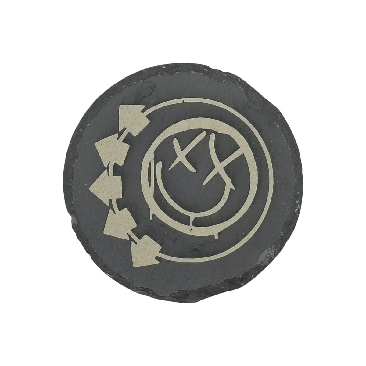 Sous-verre rond en ardoise gravée Blink-182 – Created Artisan