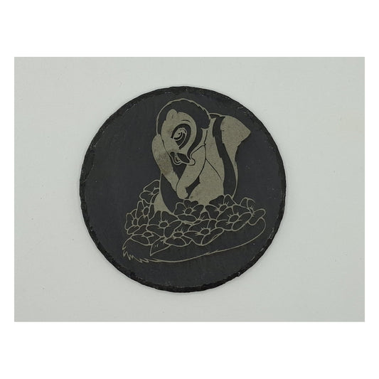 Sous-verre rond en ardoise gravée – Catrina florale
