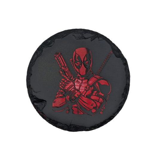 Sous-verre rond en ardoise couleur – Deadpool