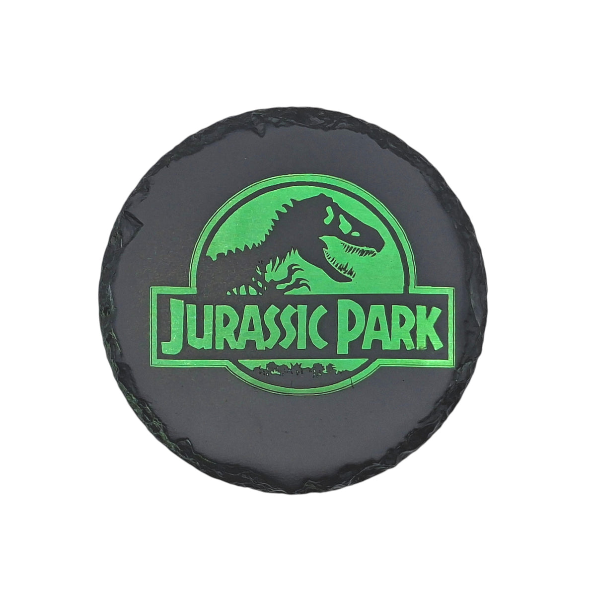 Sous-verre rond en ardoise couleur – Jurassic Park – Logo