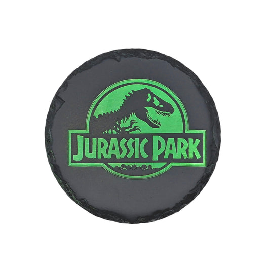 Sous-verre rond en ardoise couleur – Jurassic Park – Logo