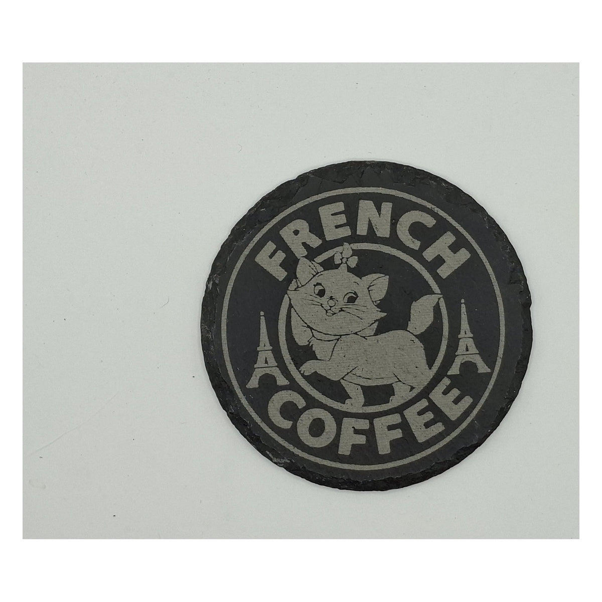 Sous-verre rond en ardoise gravée – Les Aristochats – Marie / French Coffee