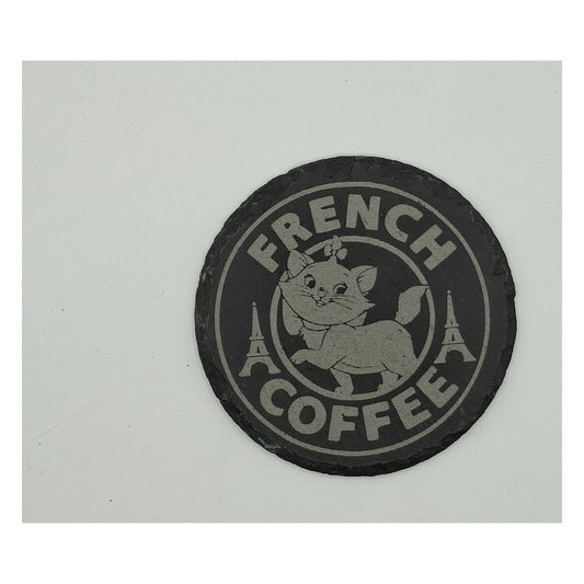 Sous-verre rond en ardoise gravée – Les Aristochats – Marie / French Coffee