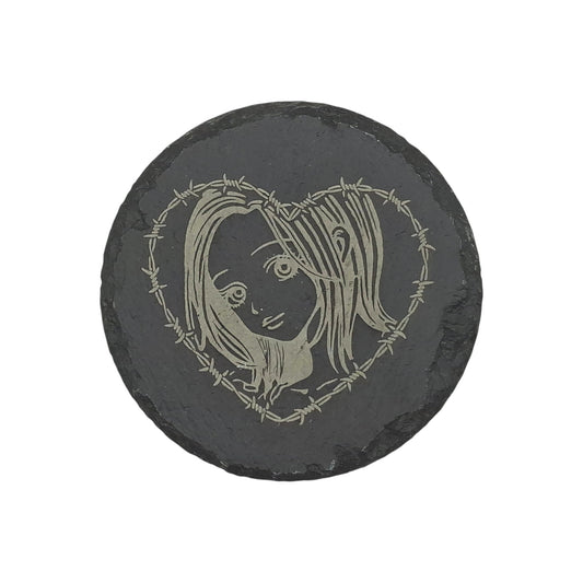 Round engraved slate coaster Nana Osaki – Created Artisan