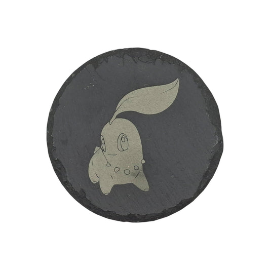 Sous-verre rond en ardoise gravée Pokémon Germignon – Created Artisan
