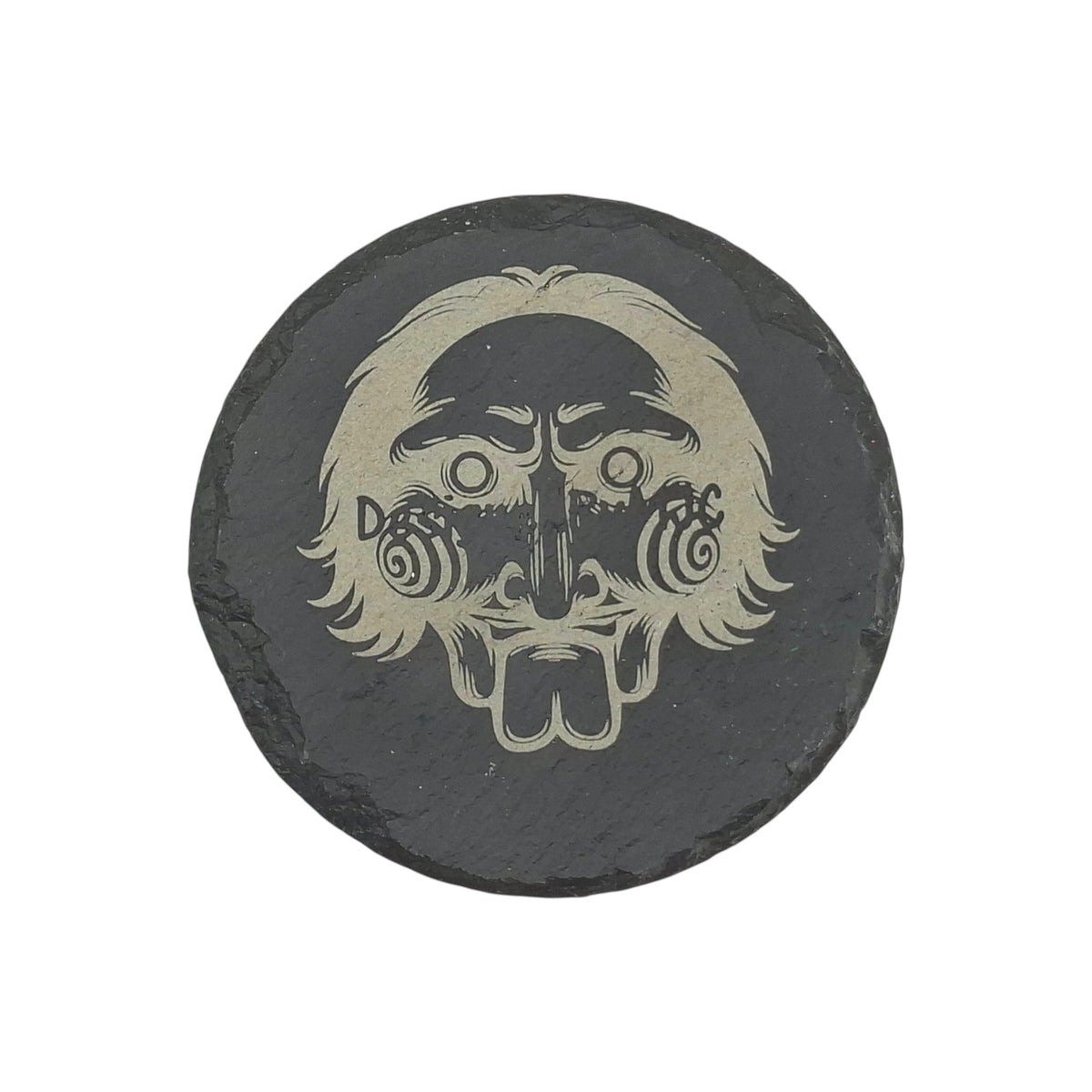 Round engraved slate coaster Billy Saw – Created Artisan