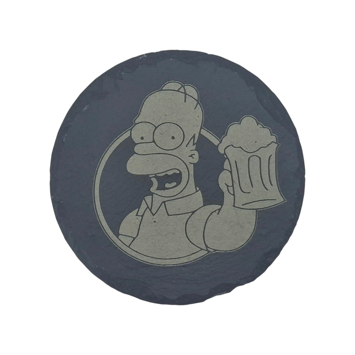 Sous-verre rond en ardoise gravée Les Simpson Homer avec bière – Created Artisan