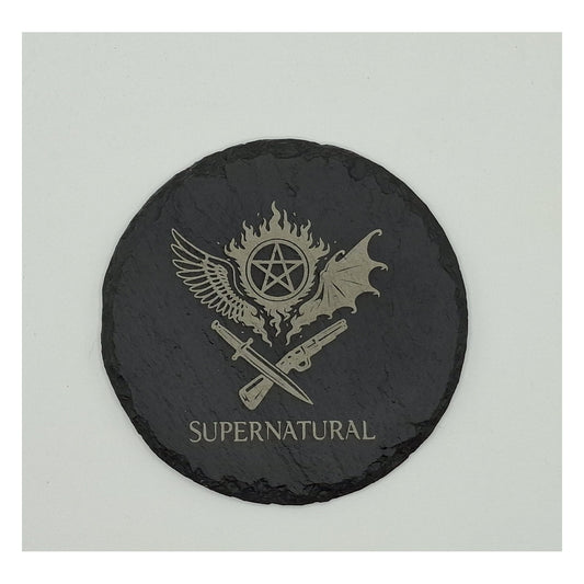 Sous-verre rond en ardoise gravée – Supernatural
