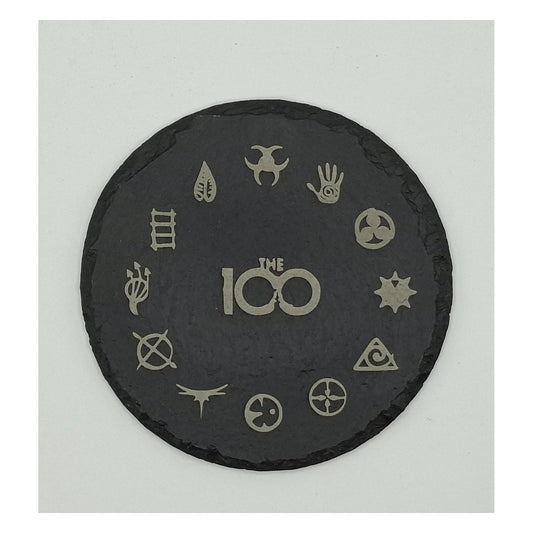 Sous-verre rond en ardoise gravée – The 100 – Symboles
