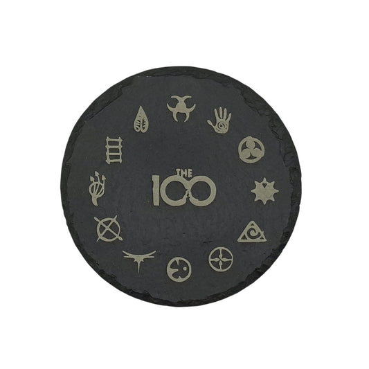 Sous-verre rond en ardoise gravée – The 100 – Symboles