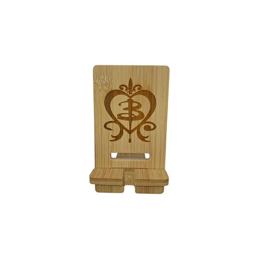 Support smartphone en bois gravé – Buffy – Created Artisan