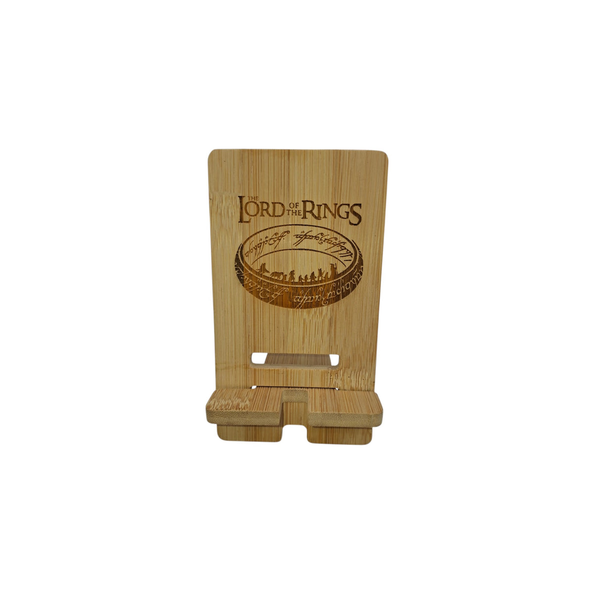 Support smartphone en bois gravé – Le Seigneur des Anneaux – Created Artisan