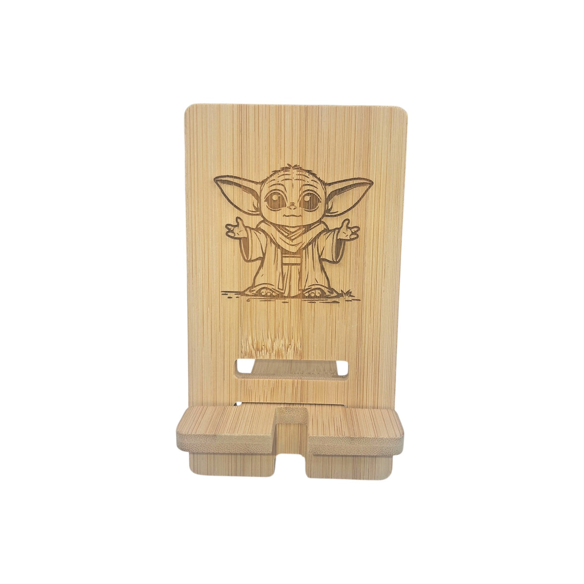 Support smartphone en bois gravé – Star Wars – Yoda – Created Artisan
