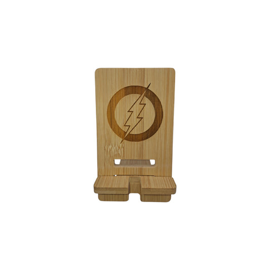 Support smartphone en bois gravé – The Flash – Created Artisan