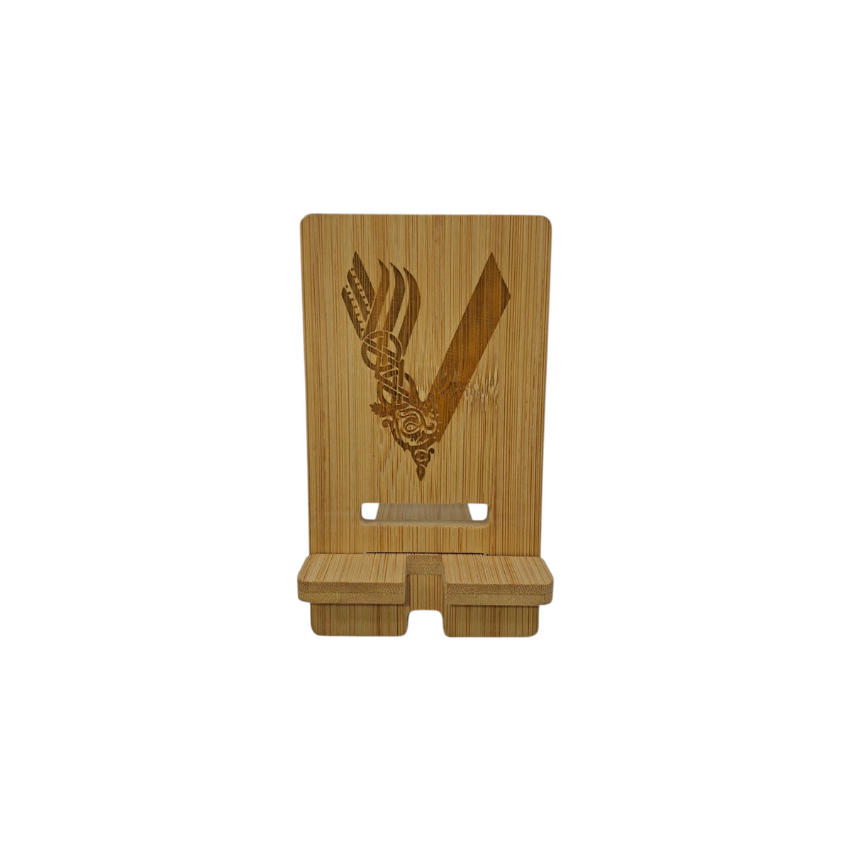 Support smartphone en bois gravé – Viking – Created Artisan