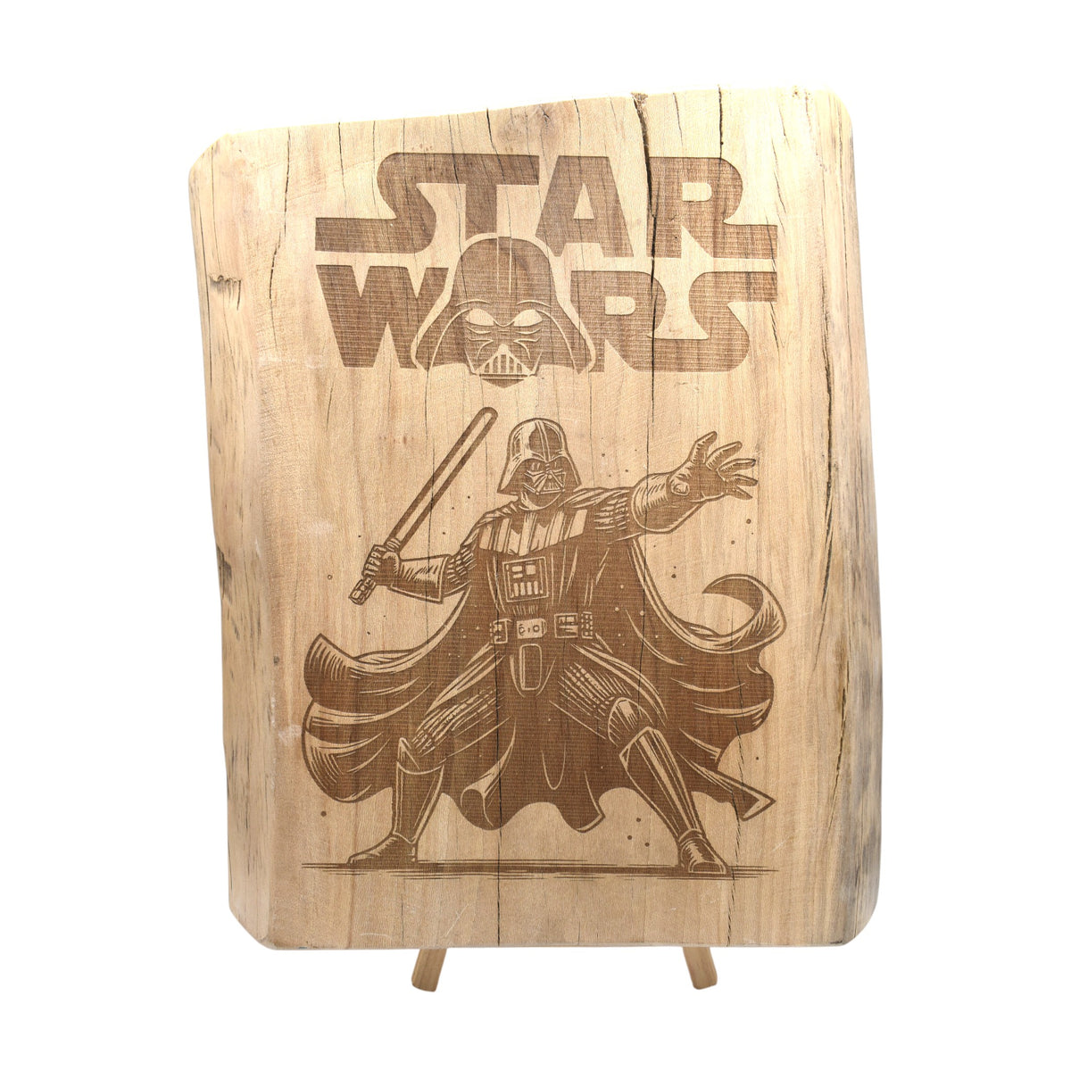 Tableau en bois gravé inspiré de Star Wars avec Dark Vador